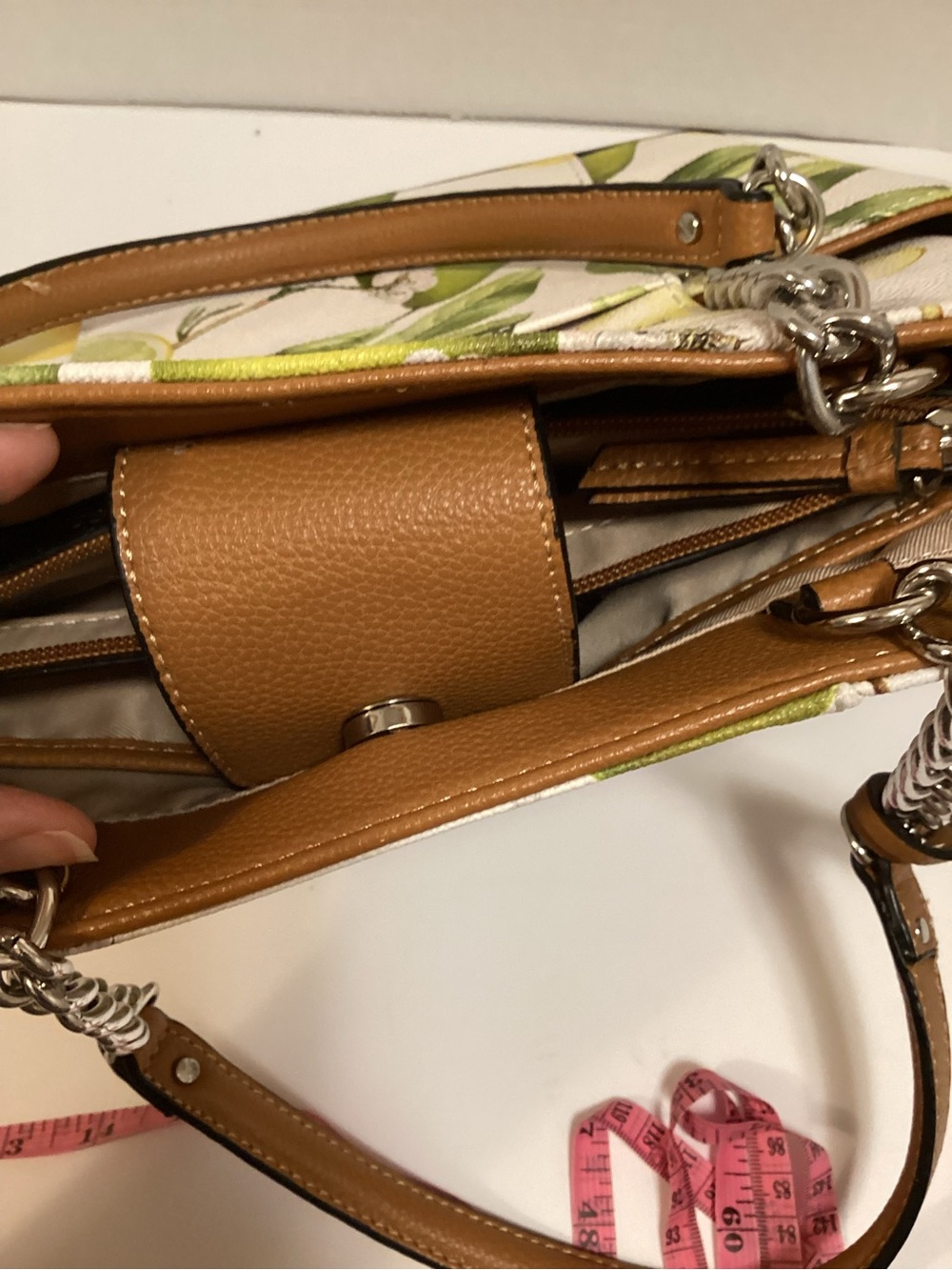 Dana Buchman Off-White Shoulder Bag with Green & Yellow Fruit Print - Picture 11 of 16